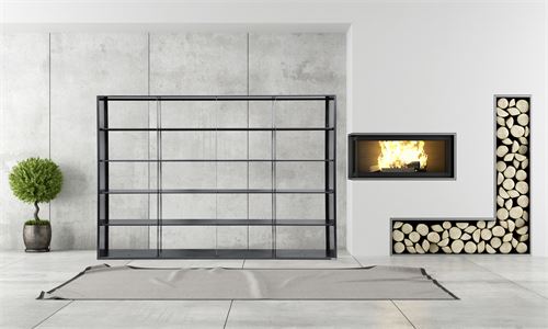 Modernes Wohnregal in anthrazitgrau. 